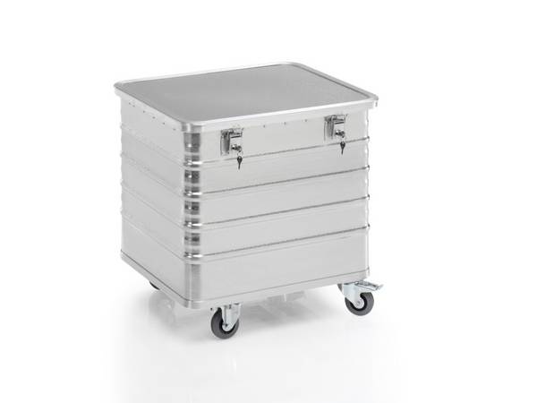 Alu-Kastenwagen,Tragl. 200kg,229l,HxLxB 730x730x605mm,Deckel anscharniert,Vollgummi-Bereifung