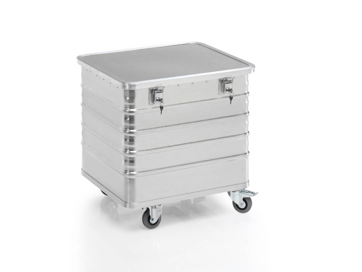 Alu-Kastenwagen,Tragl. 200kg,229l,HxLxB 730x730x605mm,Deckel anscharniert,Vollgummi-Bereifung-0