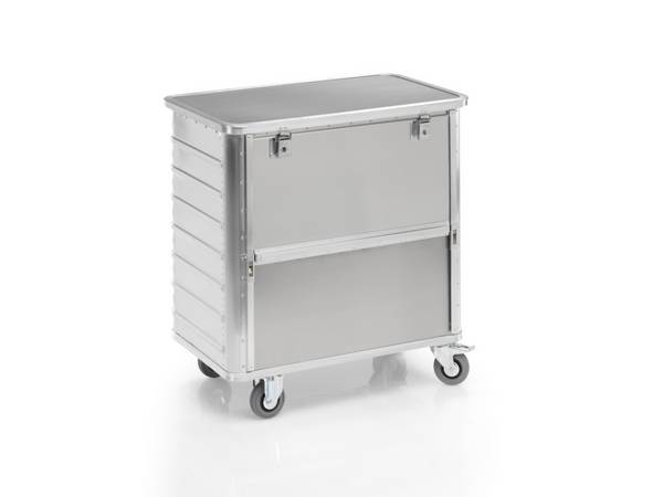Alu-Kastenwagen,Tragl. 250kg,355l,HxLxB 985x930x525mm,Deckel anscharniert,Vollgummi-Bereifung