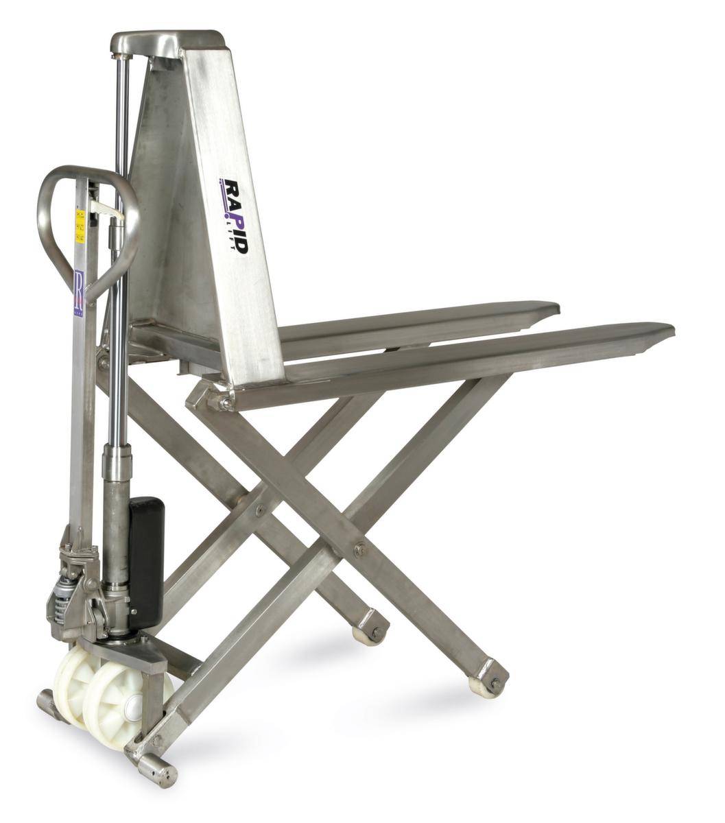Edelstahl-Scherenhubwagen,Tragl. 1000kg,Gabel L 1150mm,Lenkräder PU,Gabelrollen PU-3