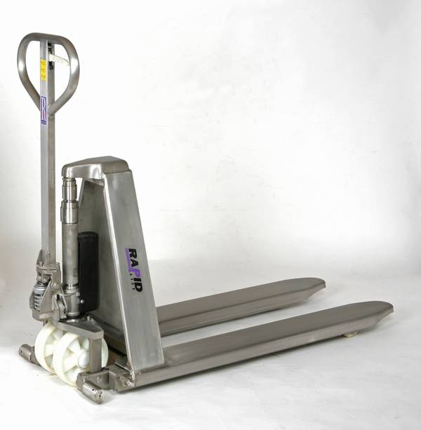 Edelstahl-Scherenhubwagen,Tragl. 1000kg,Gabel L 1150mm,Lenkräder Nylon,Gabelrollen Nylon