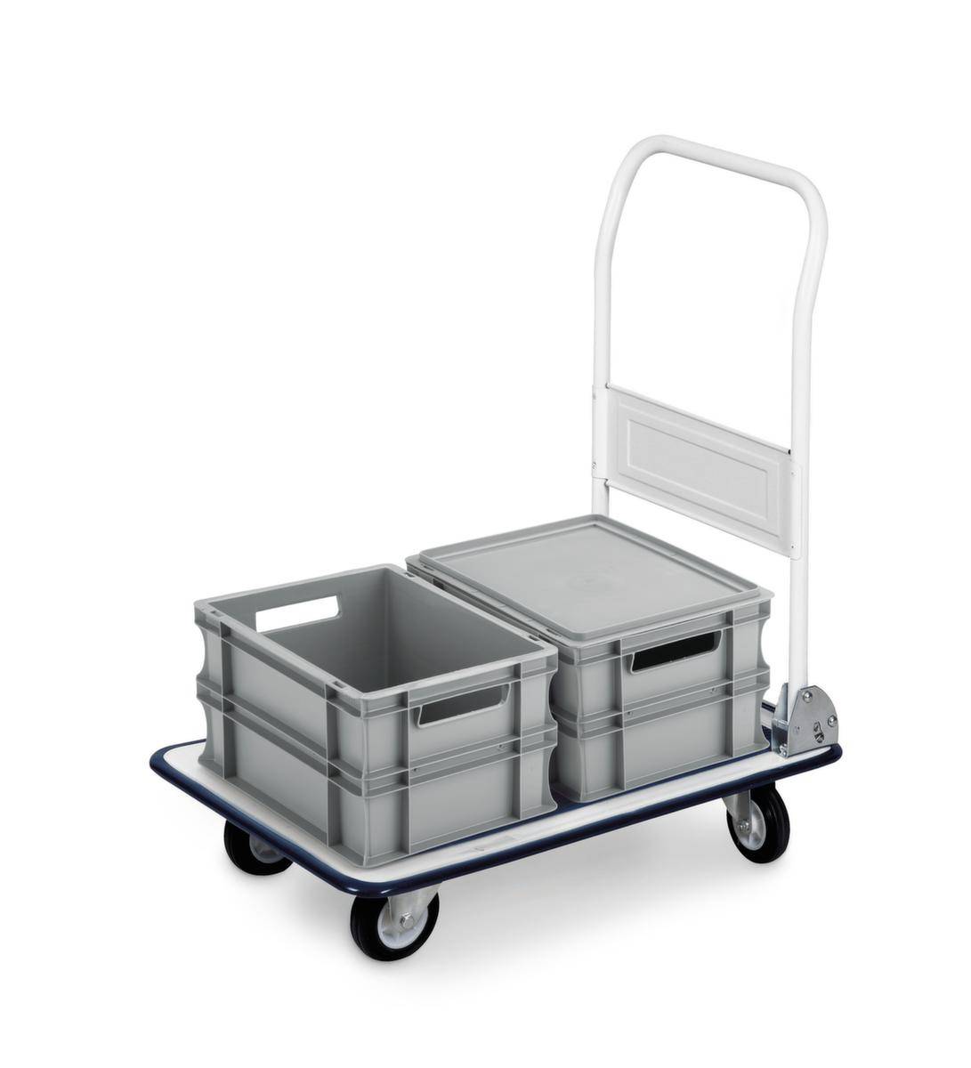 Schiebebügelwagen,Tragl. 150kg,LxB 740x480mm,Stahlplatte,Schiebebügel,Schiebebügel klappbar,2 Lenk-/2 Bockrollen-2