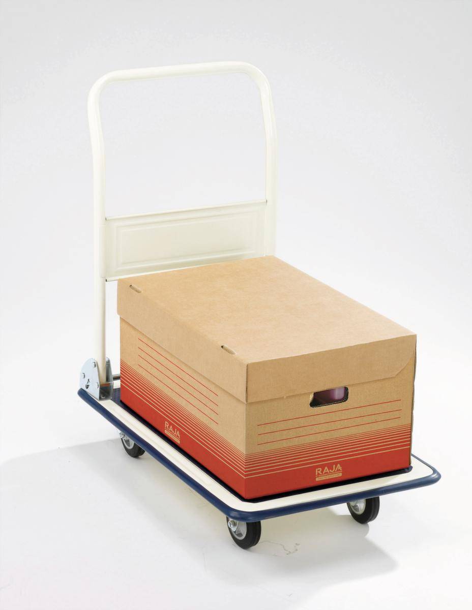 Schiebebügelwagen,Tragl. 150kg,LxB 740x480mm,Stahlplatte,Schiebebügel,Schiebebügel klappbar,2 Lenk-/2 Bockrollen-3