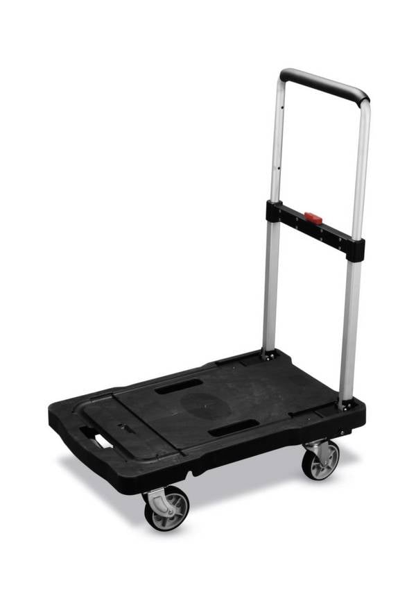 Schiebebügelwagen,Tragl. 150kg,Ladefl. LxB 653x415mm,Kunststoffplatte,1 Stirnwand (offen),klappbar,alu/schwarz