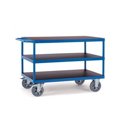 Tischwagen,Tragl. 1200kg,3 Etage(n),Ladefl. LxB 1000x700mm,Siebdruckplatteetage,RAL5007,Elastik-Bereifung