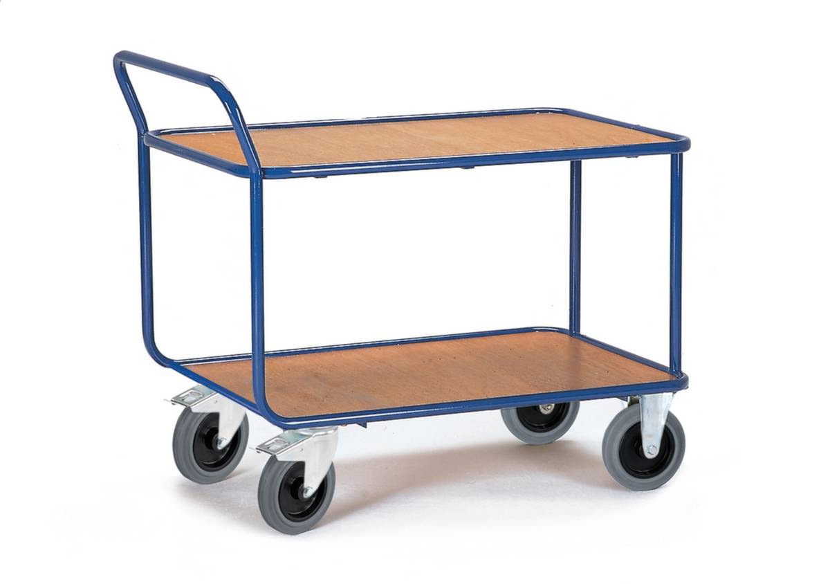 Tischwagen,Tragl. 500kg,2 Etage(n),Ladefl. LxB 1000x700mm,Holzetage,RAL5010,TPE-Bereifung-0