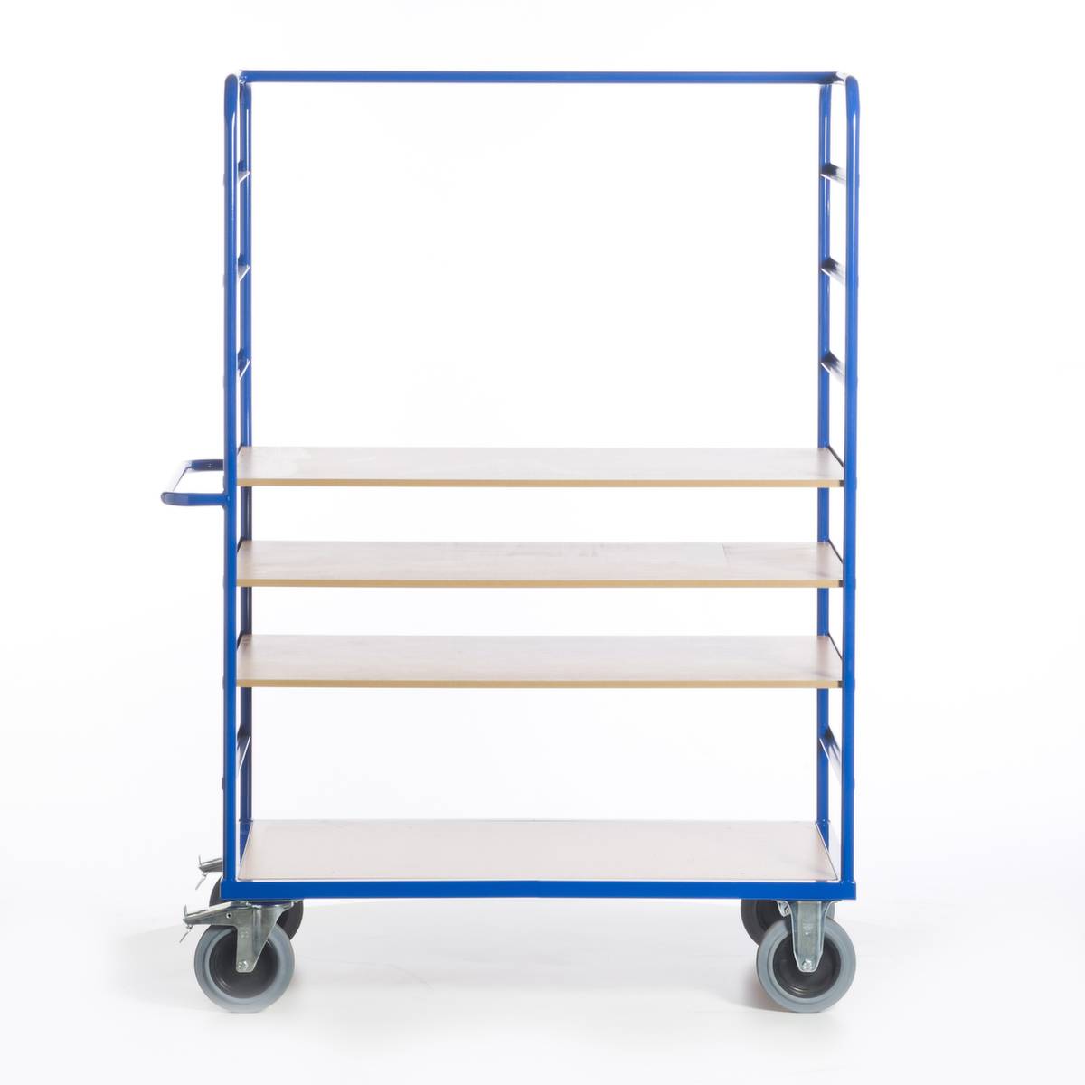 Etagenwagen,Tragl. 600kg,4 Etage(n),Ladefl. LxB 1200x740mm,Holzetage,RAL5010,TPE-Bereifung-0