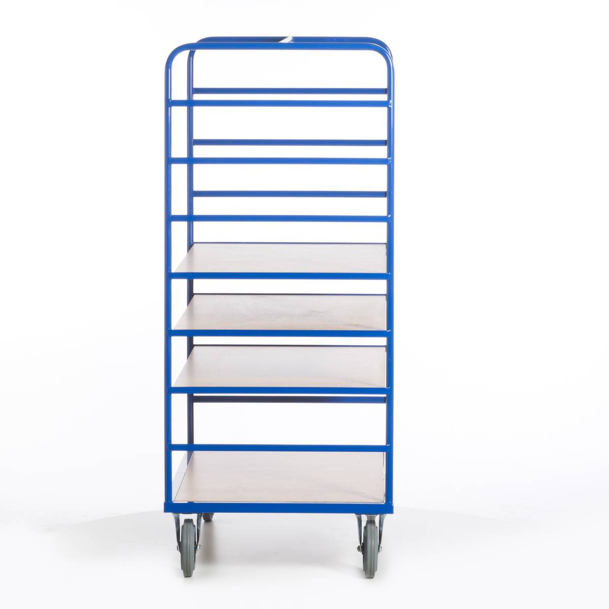 Etagenwagen,Tragl. 600kg,4 Etage(n),Ladefl. LxB 1200x740mm,Holzetage,RAL5010,TPE-Bereifung-3