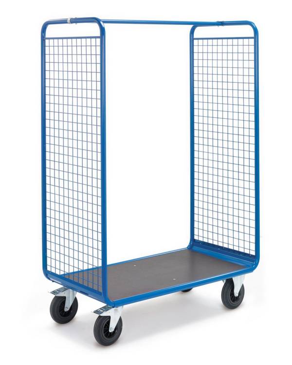 Rollbehälter,Tragl. 500kg,Ladefl. LxB 1100x600mm,HxLxB 1875x1300x676mm,2 Gitterwände,Stahl,Holzplatte