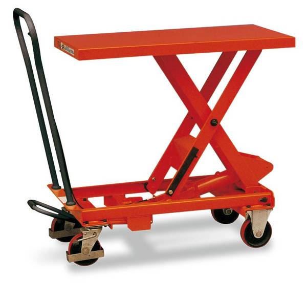 Mobiler Scherenhubtisch,Tragl. 1000kg,Plattform LxB 1010x520mm,Einfachschere RAL2002