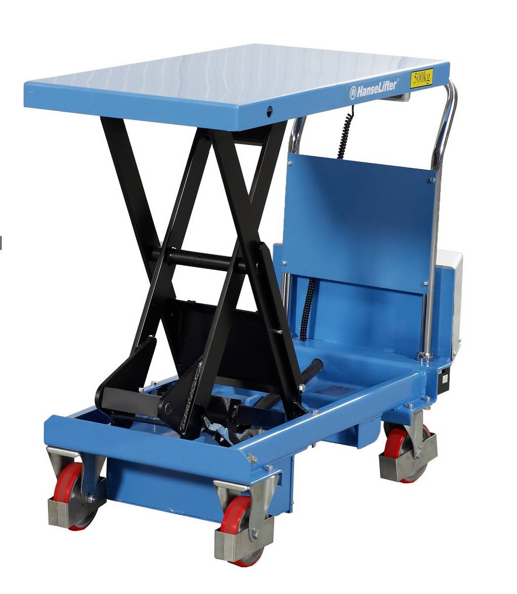 Mobiler Elektro-Scherenhubtisch,Tragl. 500kg,Plattform LxB 1020x520mm,Einfachschere schwarz-0