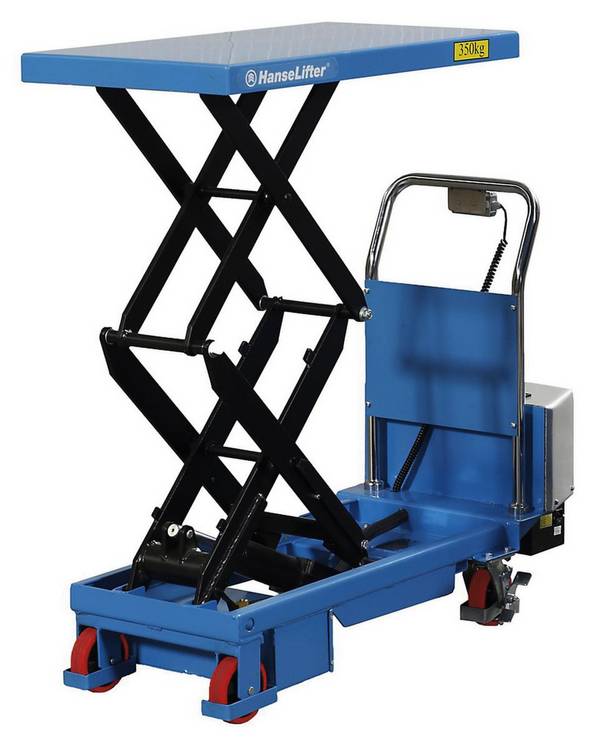 Mobiler Elektro-Scherenhubtisch,Tragl. 350kg,Plattform LxB 910x500mm,Doppelschere schwarz