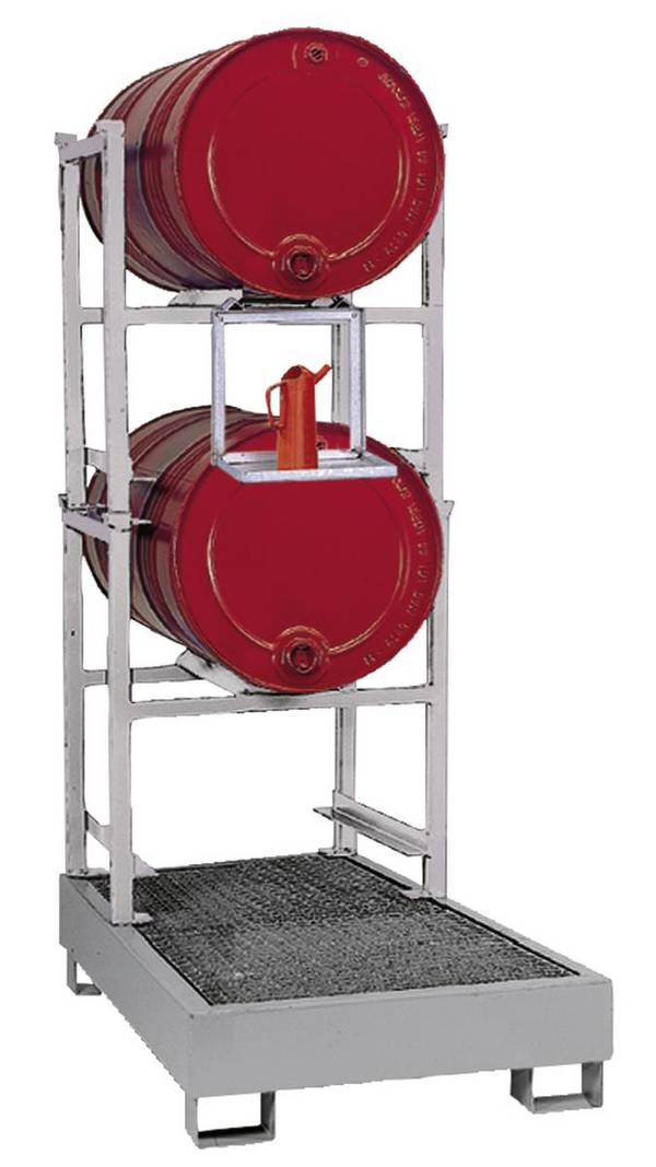 Abfüllregal,f. 2x200l Fass,HxBxT 1890x800x1400mm,2xFassauflage,verzinkt,m. Standwanne,verzinkt