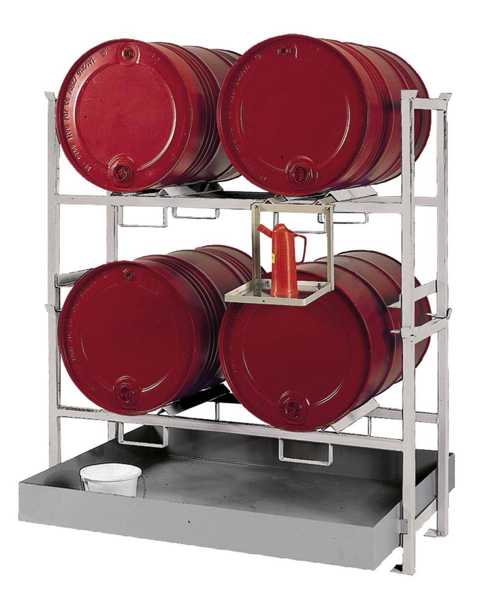 Abfüllregal,f. 4x200l Fass,HxBxT 1580x1390x1200mm,2xFassauflage,verzinkt,m. Einschubwanne,verzinkt-0