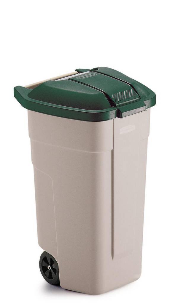 Abfalltonne,1x100l,HxBxT 800x525x505mm,Korpus PE beige,Deckel PE grün,2 Räder