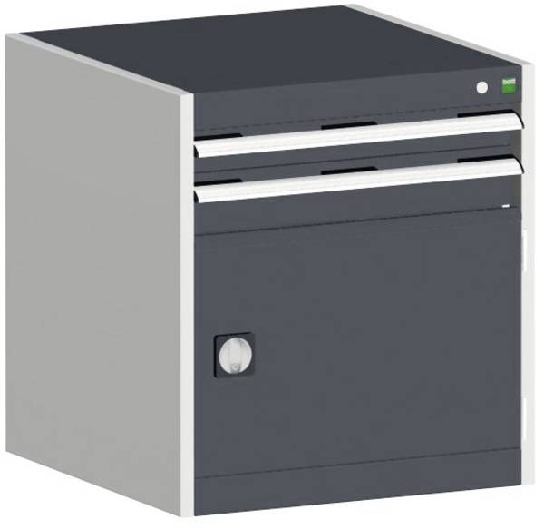 Schubladenschrank,HxBxT 700x650x650mm,2 Schublade(n),m. Normallastauszug,5-Stift-Wechselkern,Stahlboden,Korpus RAL7035