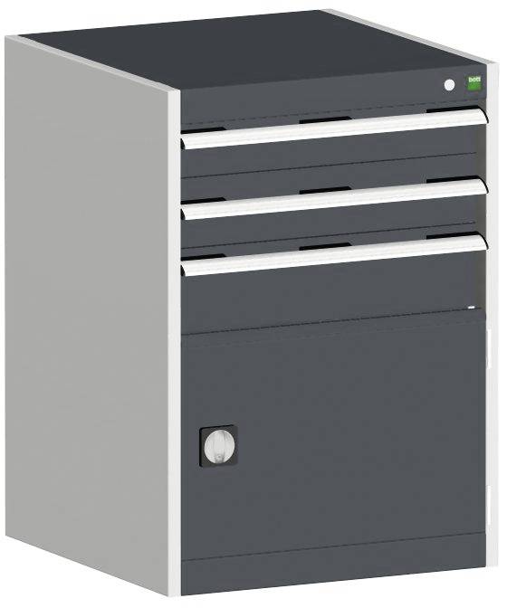 Schubladenschrank,HxBxT 900x650x650mm,3 Schublade(n),m. Normallastauszug,5-Stift-Wechselkern,Stahlboden,Korpus RAL7035-0