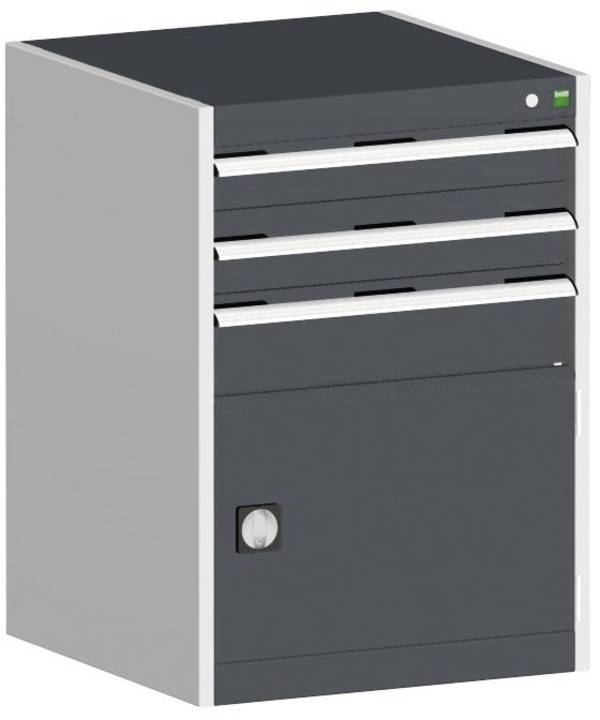 Schubladenschrank,HxBxT 900x650x650mm,3 Schublade(n),m. Normallastauszug,5-Stift-Wechselkern,Stahlboden,Korpus RAL7035