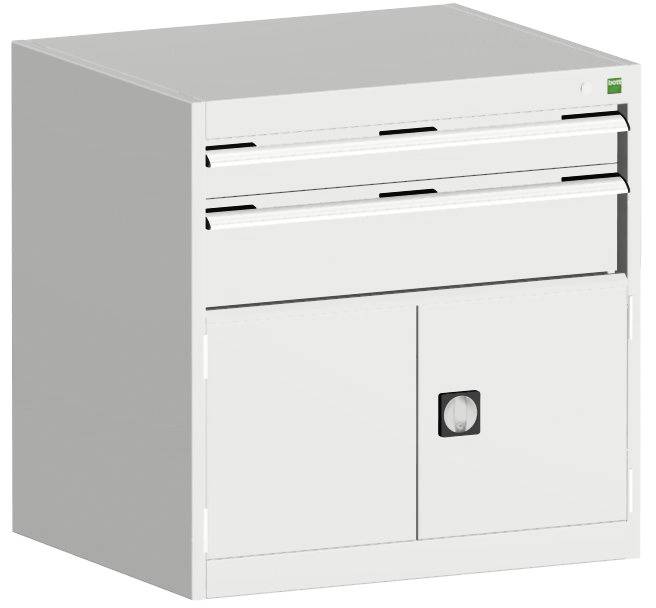 Schubladenschrank,HxBxT 800x800x525mm,2 Schublade(n),m. Normallastauszug,5-Stift-Wechselkern,Stahlboden,Korpus RAL7035-4