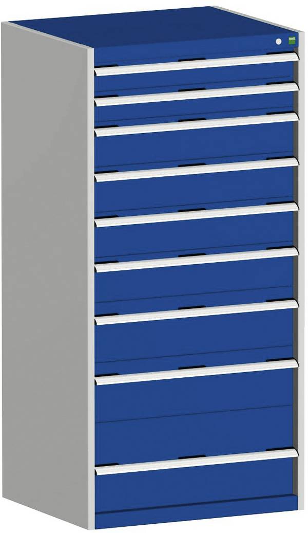 Schubladenschrank,HxBxT 1600x800x650mm,9 Schublade(n),Schwerlastauszug,5-Stift-Wechselkern,Korpus RAL7035,Front RAL5010