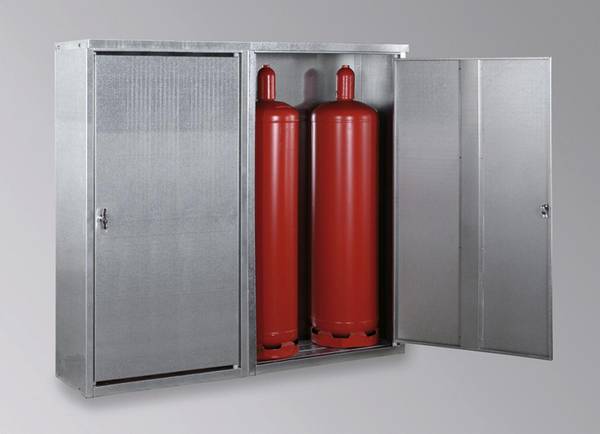 Gasflaschenschrank,f. 4x33kg Flasche,HxBxT 1435x1720x400mm,m. Dach,Doppel-Flügeltür,Stahl verzinkt