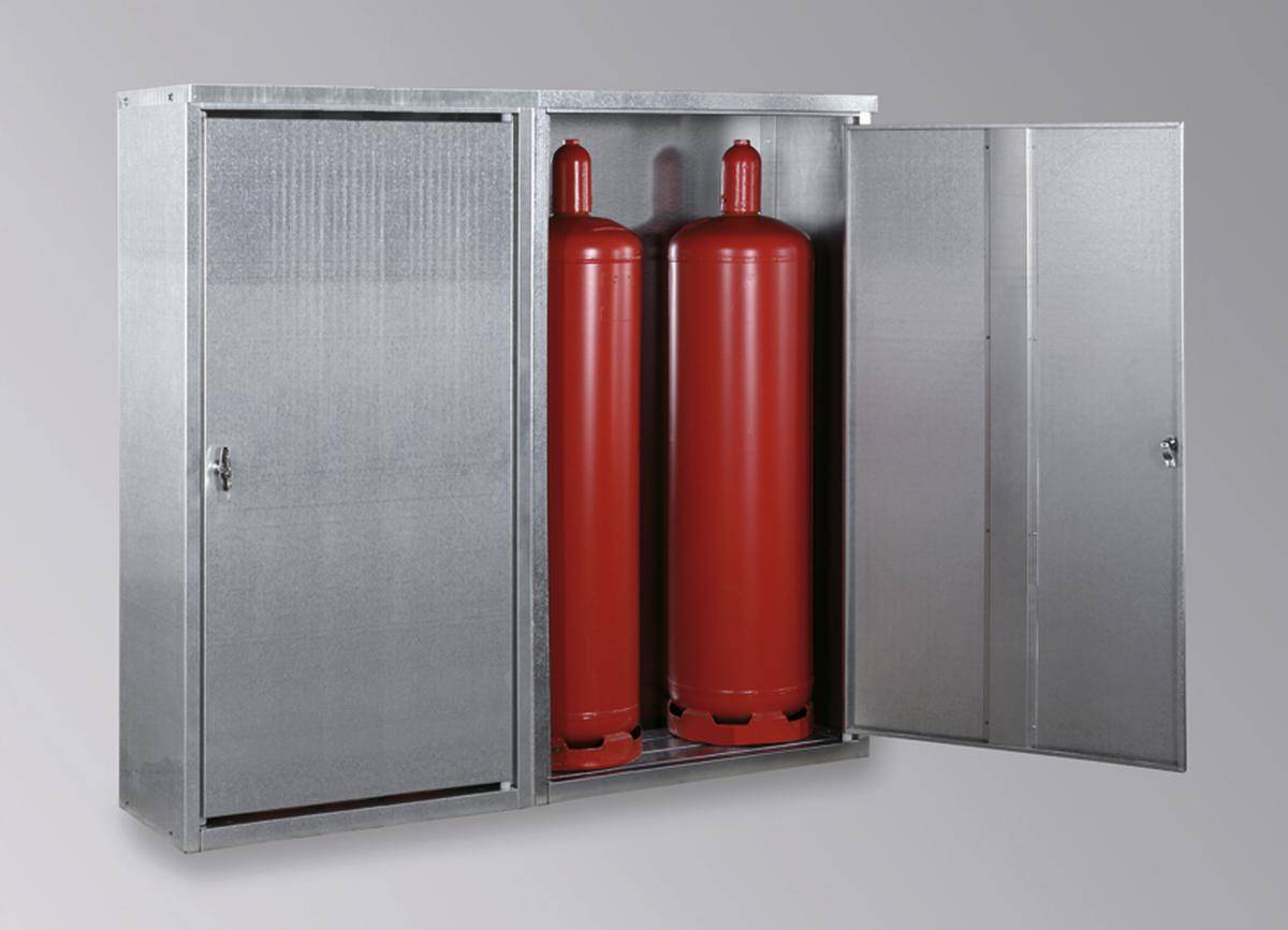 Gasflaschenschrank,f. 4x33kg Flasche,HxBxT 1435x1720x400mm,m. Dach,Doppel-Flügeltür,Stahl verzinkt-0
