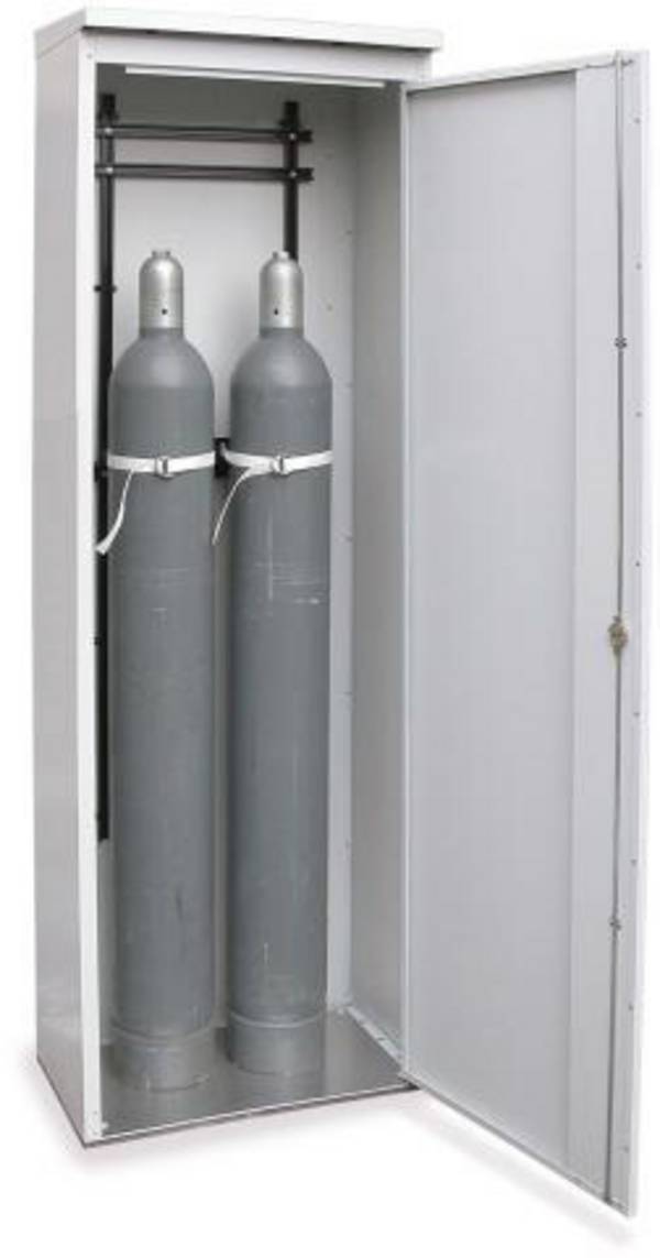 Gasflaschenschrank,f. 2xØ 220mm Flasche,HxBxT 2150x700x400mm,m. Dach,Flügeltür,Stahl,RAL7035