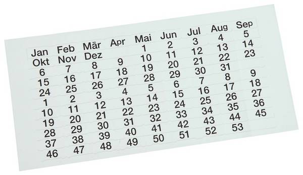 Selbstklebefolie,f. Planungstafel,1-52,Jan-Dez,1-31,Rückseite selbstklebend,Folie,transparent