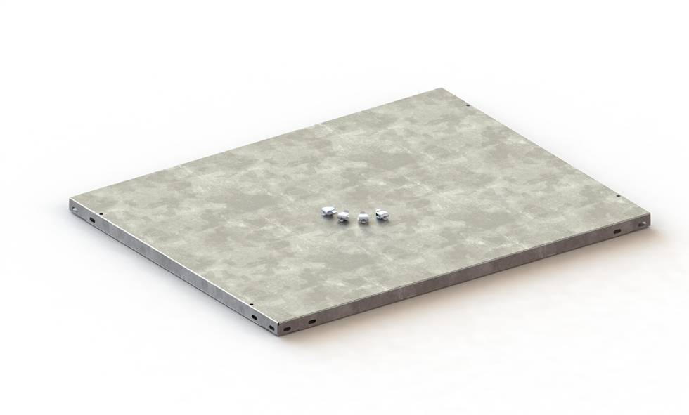 Fachboden,f. Steckregal,BxT 750x600mm,Fachl. 80kg,m. Längskanal,Sicherheitskantung,Stahl,RAL7035-0