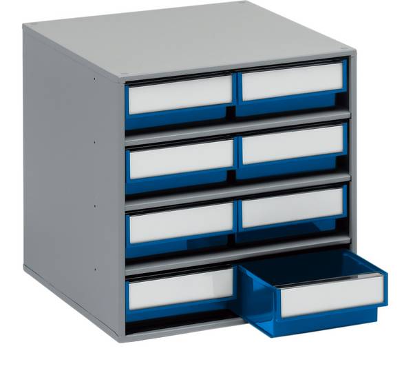 Schubladenmagazin,HxBxT 395x400x400mm,8 Schublade(n),Schubladen blau