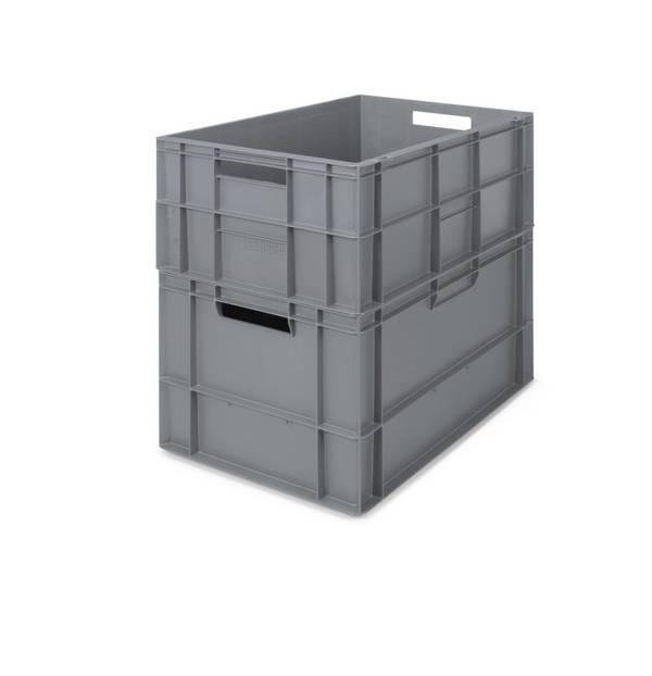 Euronorm-Stapelbehälter,HxLxB 320x600x400mm,60l,PP,grau,Wände geschlossen,Boden geschlossen