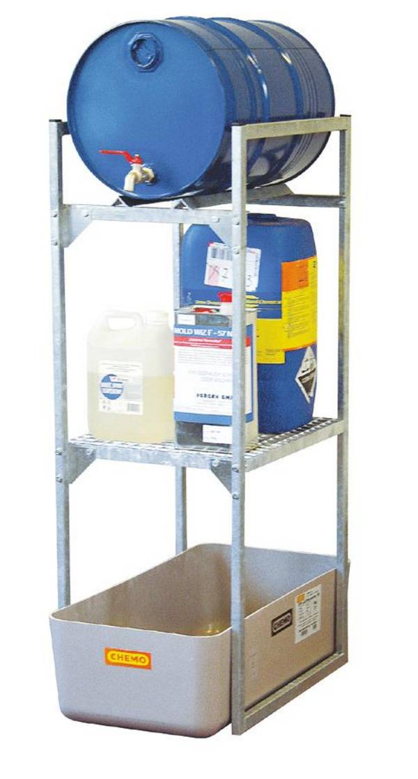 Abfüllregal,f. 1x60l Fass,HxBxT 1310x450x630mm,2xGitterrost/Fassauflagen,verzinkt,m. GFK-Auffangwanne