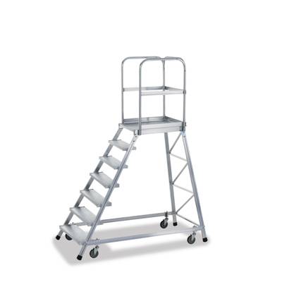 Fahrbare Podesttreppe,Podest H 1,68m,7 Stufe(n),60° Neigung,Alu,Rollen/Füße