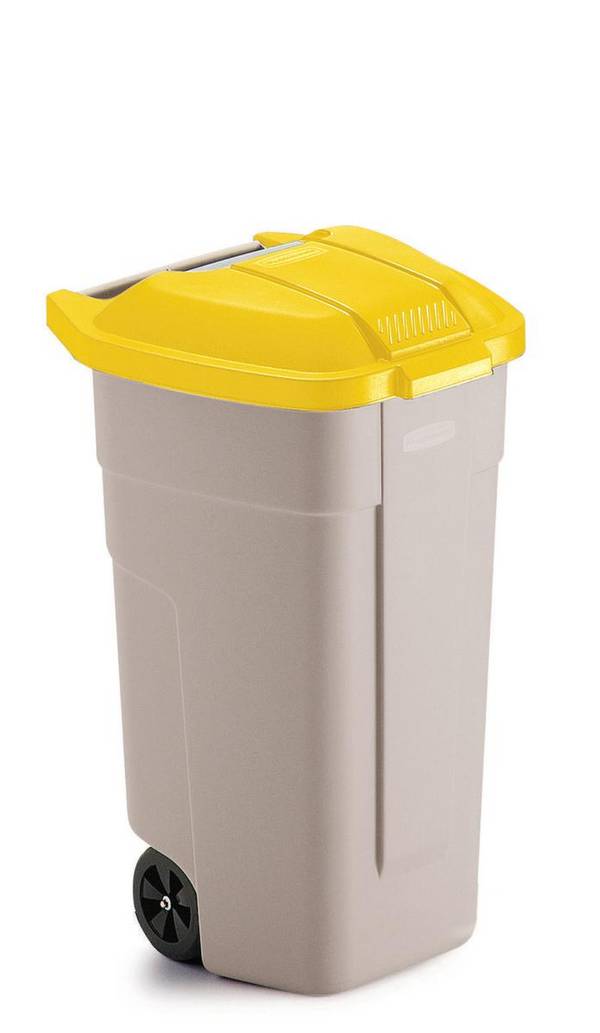 Abfalltonne,1x100l,HxBxT 800x525x505mm,Korpus PE beige,Deckel PE gelb,2 Räder
