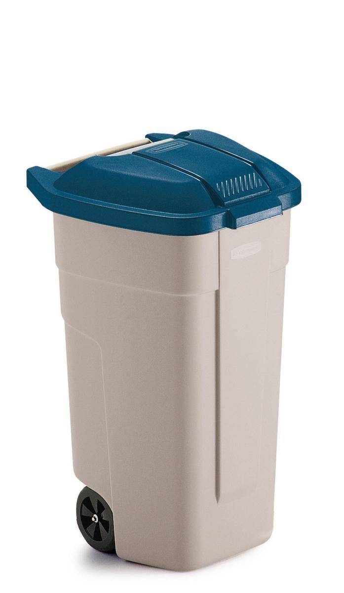 Abfalltonne,1x100l,HxBxT 800x525x505mm,Korpus PE beige,Deckel PE blau,2 Räder-2