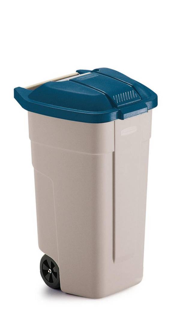 Abfalltonne,1x100l,HxBxT 800x525x505mm,Korpus PE beige,Deckel PE blau,2 Räder