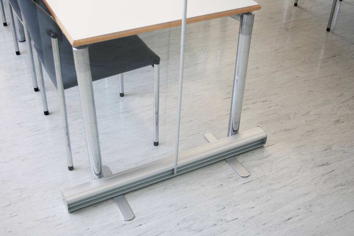 Hygieneschutzwand,PET-Folie,glasklar,Gestell Alu,HxBxT 2200x850x200mm-1