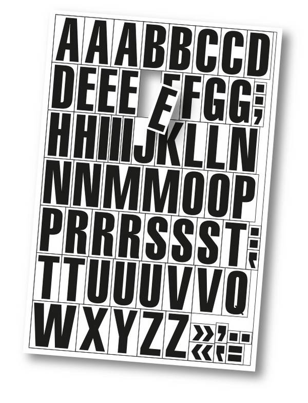 Regalfeldmagnet,Buchstaben A-Z,DIN A4,H 43mm,Magnetfolie,weiß/schwarz