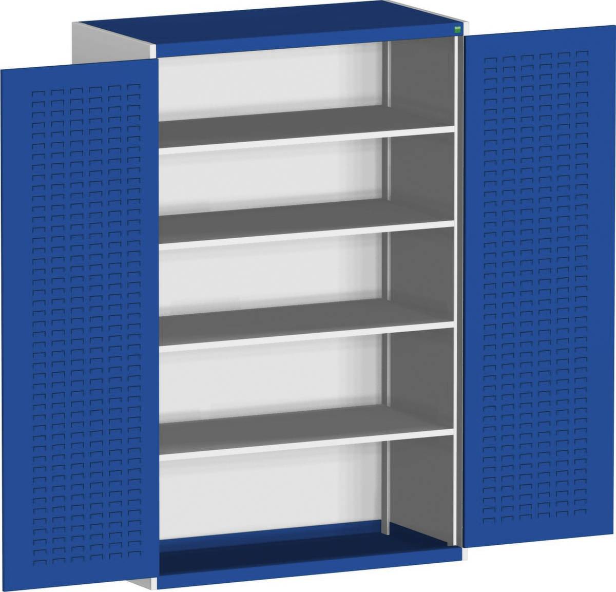 Schlitzplattenschrank,HxBxT 2000x1300x650mm,4xStahlboden,5-Stift-Wechselkern,Korpus RAL7035,Front RAL5010-0