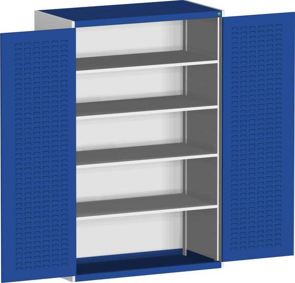 Schlitzplattenschrank,HxBxT 2000x1300x650mm,4xStahlboden,5-Stift-Wechselkern,Korpus RAL7035,Front RAL5010