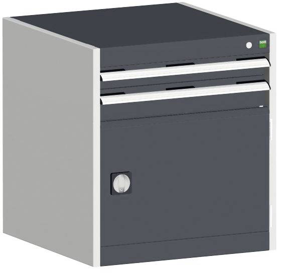 Schubladenschrank,HxBxT 700x650x650mm,2 Schublade(n),m. Normallastauszug,5-Stift-Wechselkern,Stahlboden,Korpus RAL7035-4