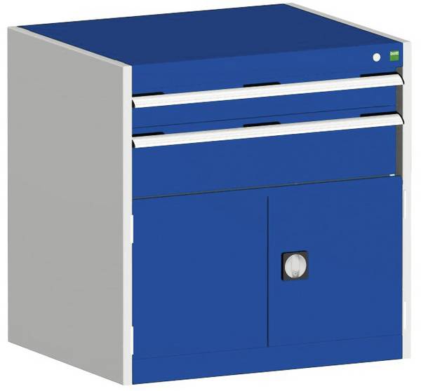 Schubladenschrank,HxBxT 800x800x525mm,2 Schublade(n),m. Normallastauszug,5-Stift-Wechselkern,Stahlboden,Korpus RAL7035