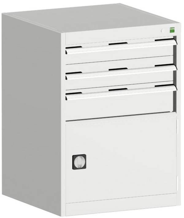 Schubladenschrank,HxBxT 900x650x650mm,3 Schublade(n),m. Normallastauszug,5-Stift-Wechselkern,Stahlboden,Korpus RAL7035