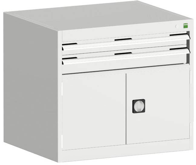 Schubladenschrank,HxBxT 700x800x525mm,2 Schublade(n),m. Normallastauszug,5-Stift-Wechselkern,Stahlboden,Korpus RAL7035-4