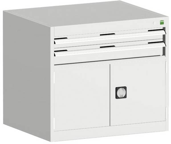 Schubladenschrank,HxBxT 700x800x525mm,2 Schublade(n),m. Normallastauszug,5-Stift-Wechselkern,Stahlboden,Korpus RAL7035