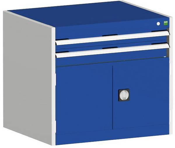 Schubladenschrank,HxBxT 700x800x650mm,2 Schublade(n),m. Normallastauszug,5-Stift-Wechselkern,Stahlboden,Korpus RAL7035