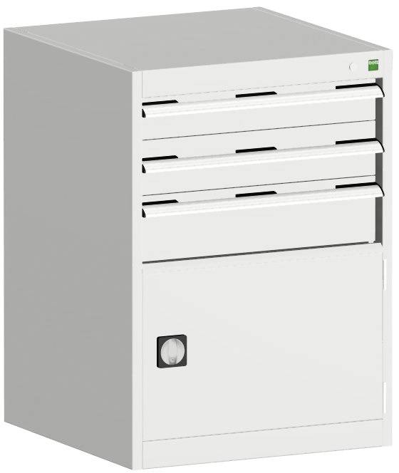 Schubladenschrank,HxBxT 900x650x650mm,3 Schublade(n),m. Normallastauszug,5-Stift-Wechselkern,Stahlboden,Korpus RAL7035-4
