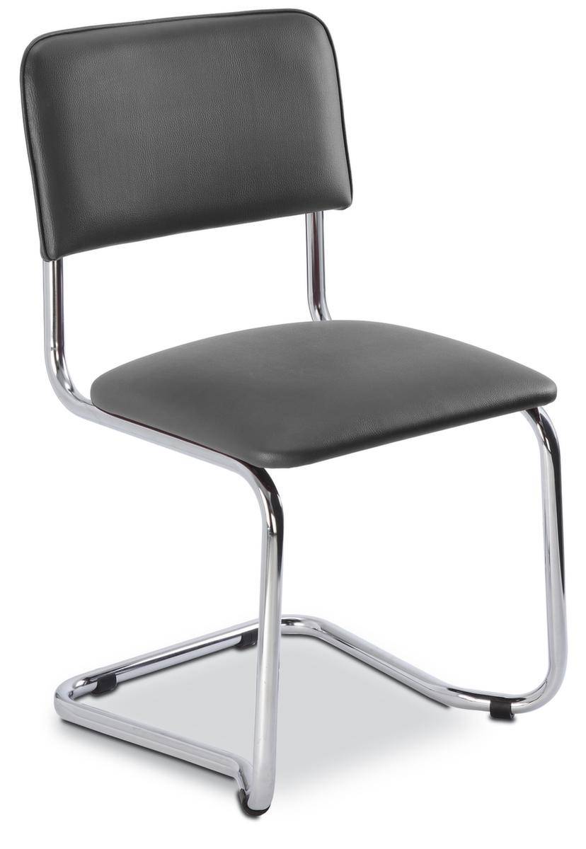 Besucherstuhl,Freischwinger Rundrohr verchromt,Sitz Kunstleder schwarz,Rücken Kunstleder schwarz,Rückenform gerade-0