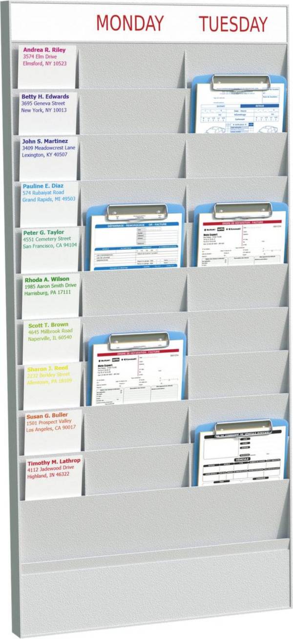 Büroplaner,Grundmodul,20 Fächer,HxBxT 976x456x44mm,10 Namenskartenfächer,Ablage(n) Polystyrol,grau