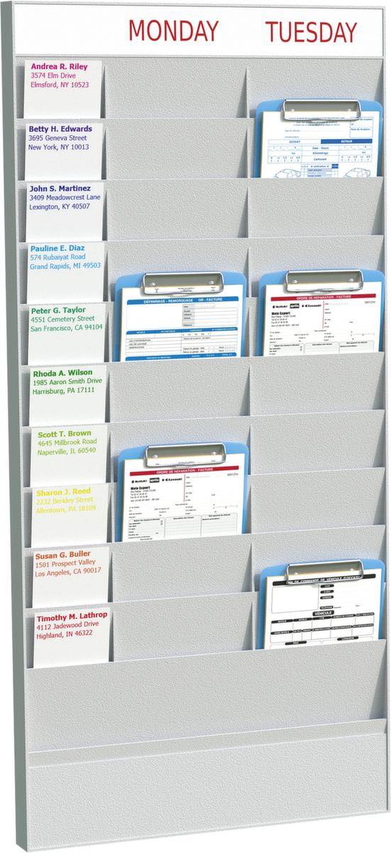 Büroplaner,Grundmodul,20 Fächer,HxBxT 976x456x44mm,10 Namenskartenfächer,Ablage(n) Polystyrol,grau-0